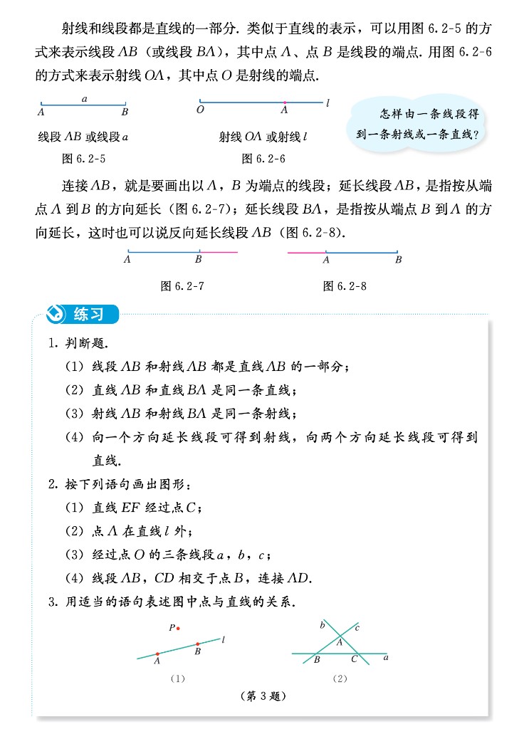 图 6.2-5 至图 6.2-8 线段、射线与延长