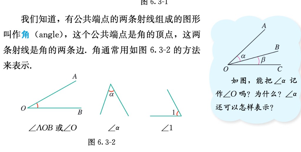 图 6.3-2 角的表示,以及能否记作角 O